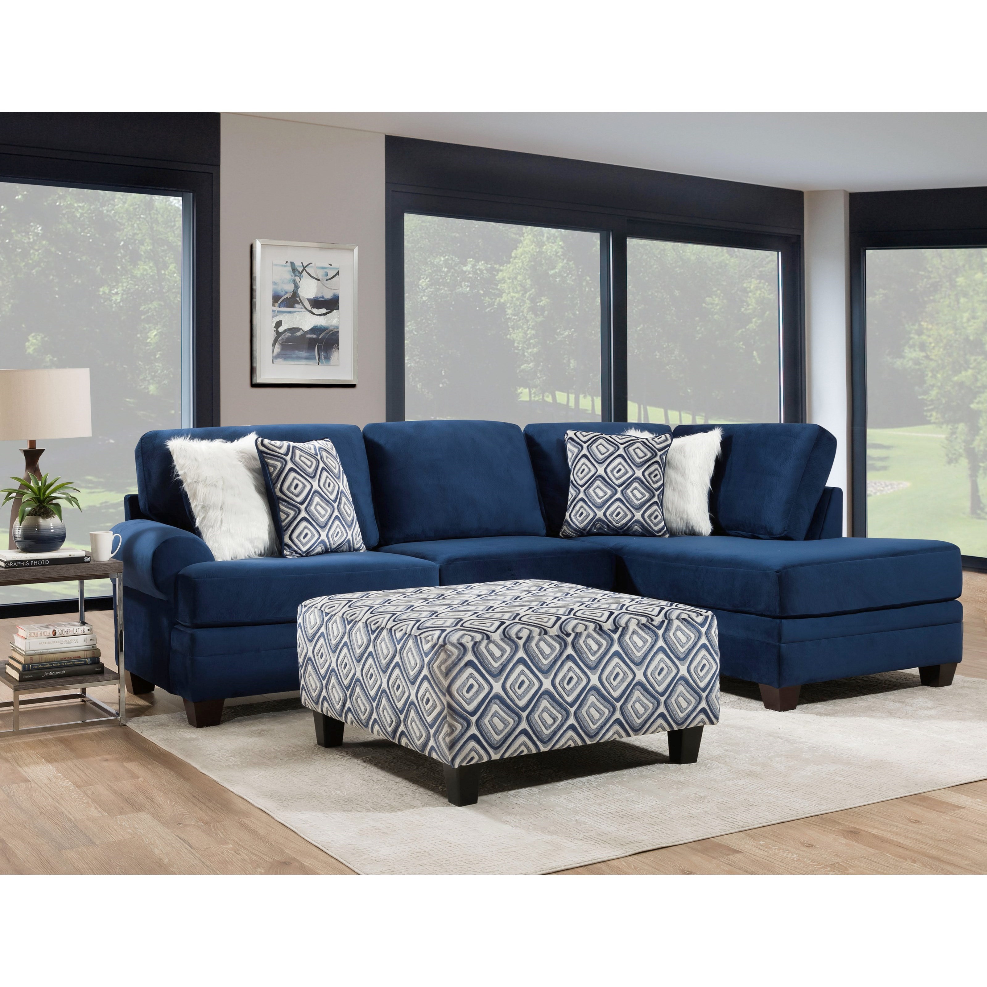 Albany Groovy Navy Transitional Sectional Sofa with Chaise Royal